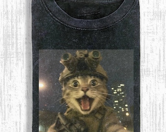 Tactical Cat Meme T-Shirt | Combat Kitty Night Vision Goggles Graphic Tee