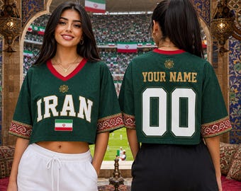 Custom Iran Soccer Crop Top Jersey, Personalized Name Number Shirt, Iran Football Fan Gift for Women