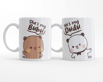 Juego de tazas para parejas Bubu Dudu / Tazas de café a juego con diseño de osito kawaii