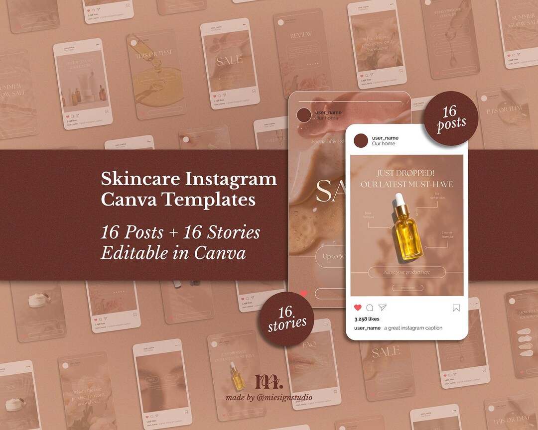 Skincare Instagram Templates | Beauty Brand Social Media Kit | Editable ...