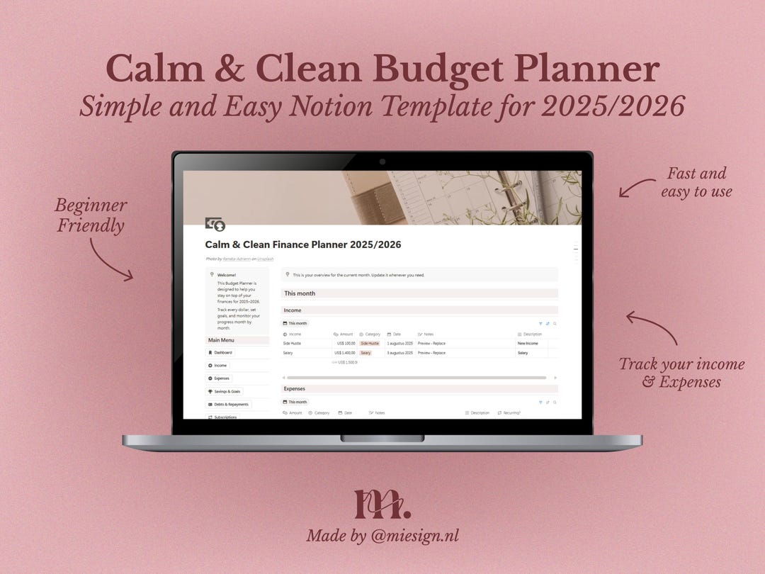Notion Budget Planner Template 2025-2026 | Minimal Finance Tracker ...
