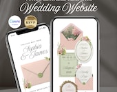 Pink & Green Floral Wedding Website Template with RSVP, Editable Canva Wedding Website, Digital Wedding Invitation Template