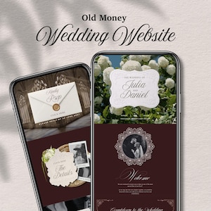 Modèle de site Web de mariage vintage Old Money avec RSVP, site Web modifiable de faire-part de mariage Canva, modèle d'invitation de mariage numérique