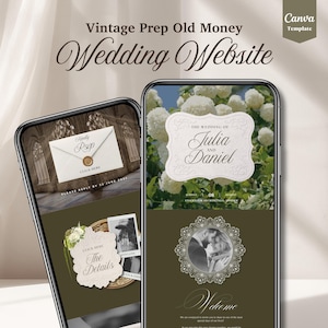 Vintage Wedding Website Template with RSVP, Customizable Canva Template (Digital Download)