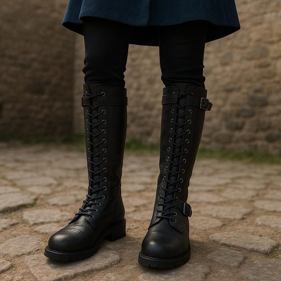Medieval Warrior Black and Brown Boots Lace up Leather Knee  display picture 1
