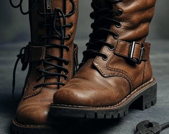 Handmade Italian Leather Motorcycle Boots for Men | High-Quality Combat Boots Brown | Blake Stitch Construction | Durable Riding Boots