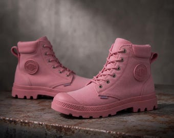 Pink Combat Boots for Women Waterproof Lace Up Ankle Boots Military Style Fashion Boots Lightweight Outdoor Walking Footwear