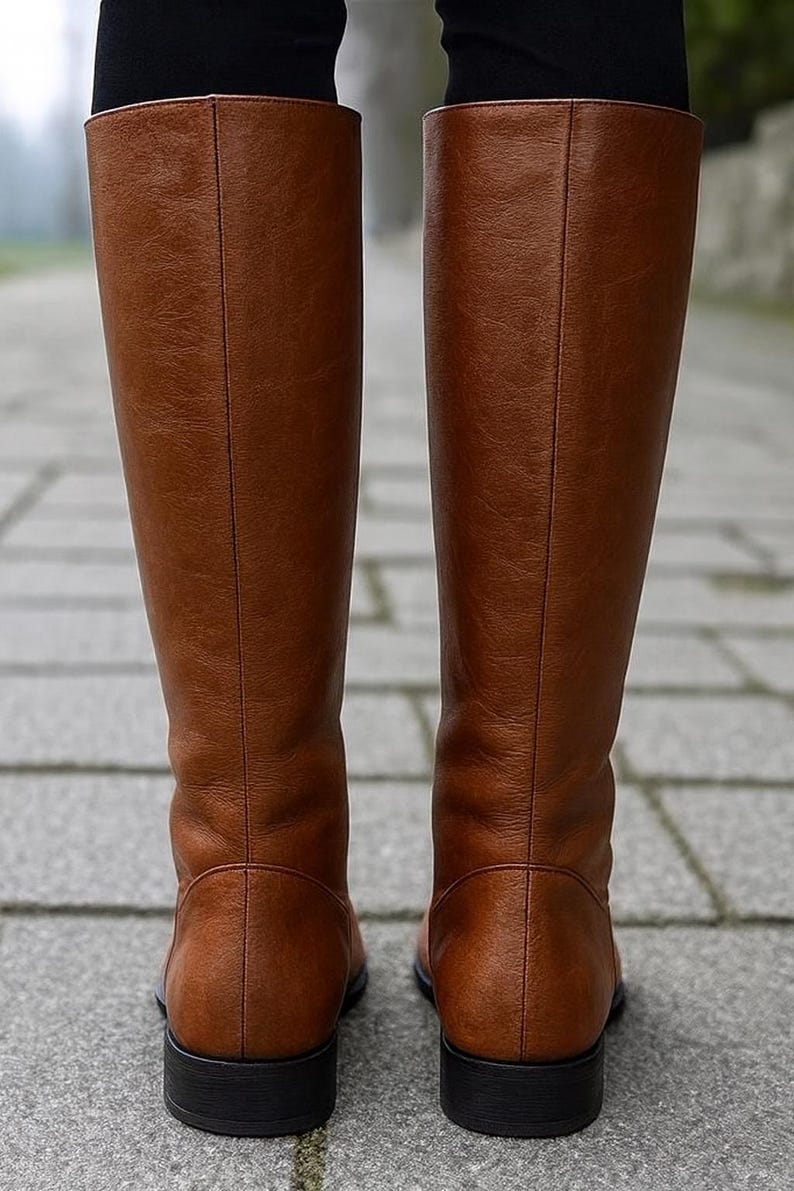 Handmade Brown Leather Knee Boots for Women Barefoot Zero Drop Tall — free download