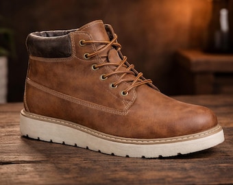Men’s Brown Leather Ankle Boots, Lace Up Casual Work Boots, Handmade Vintage Style Chukka Boots, Comfortable Fashion Boots, Gift for Him