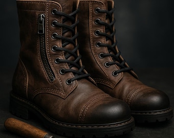 Handmade Italian Leather Boots Men's High Boots Combat Boots Brown Leather Shoes No. Landon Gift for Him Wedding Anniversary