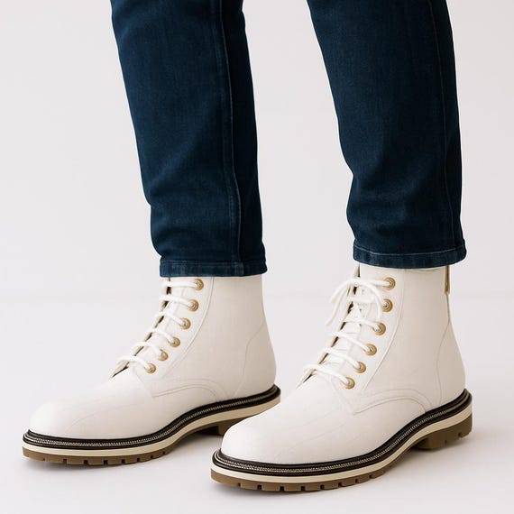 White Croc-Embossed Men’s Boots Mens Off White Cowboy Boots Real Leather Embossed Crocodile  main image 3