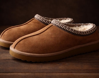 Cozy Sheepskin Suede Mule Slippers for Men Women,Warm Fleece Lined House Shoes, Indoor Outdoor Comfort Clogs, Winter Cozy Home Footwear Gift