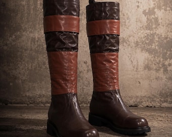 Handmade Medieval Leather Riding Boots Viking Warrior Knee High Boots Renaissance LARP Footwear Fantasy Cosplay Historical Reenactment Shoes
