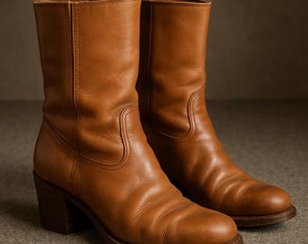 Vintage  BLACK LABEL Campus Boots Motorcycle Biker Boots 1970s - Authentic Leather Retro Classic Riding Boots for Men Women
