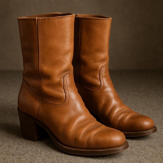 1970’s Vintage Frye Boots Men’s 8.5 Vintage 1970s Frye Cowboy Boots: Cognac Brown Leather, Men main image 3