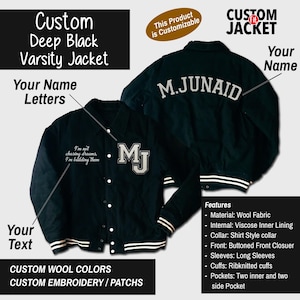 Custom Varsity Jacket, Personalized Letterman Jacket, Wool Varsity Jacket with Embroidery, Custom Name Jacket, Sports Team Jacket, Unisex