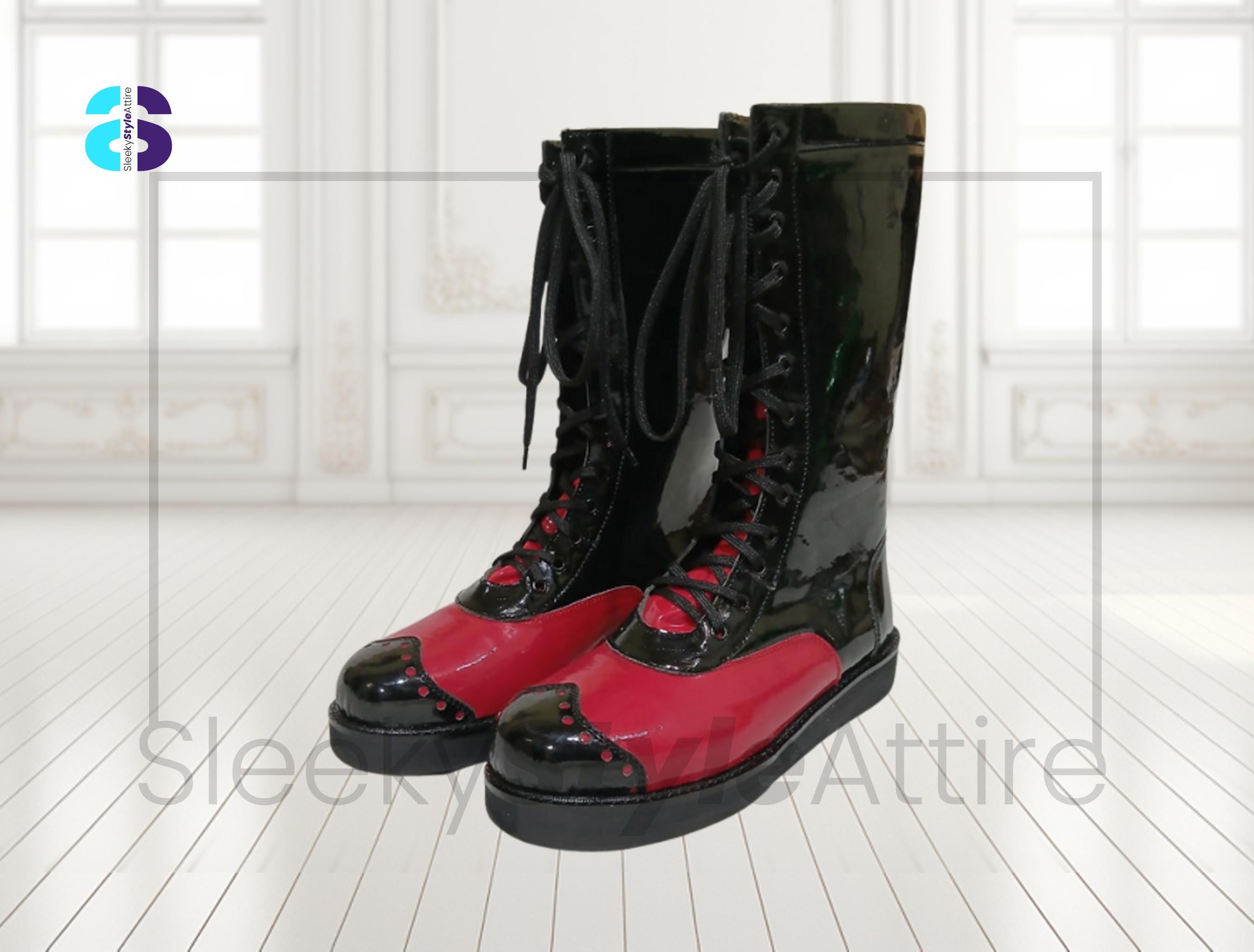 Men Women Wrestling Black Red Boots, Premium Lightweight Leather Wrestling Shoes with Superior Comfort, Custom Wrestlers Boots, Gift For Him