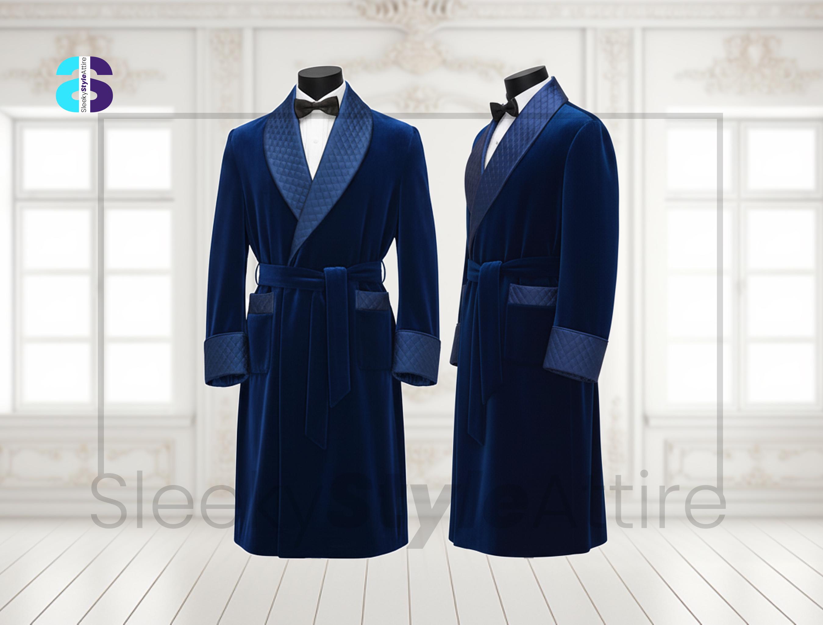 Men's Smoking Robe Men’s Blue Velvet Smoking Robe - Quilted Velvet Smokes Jacket - Luxury ...
