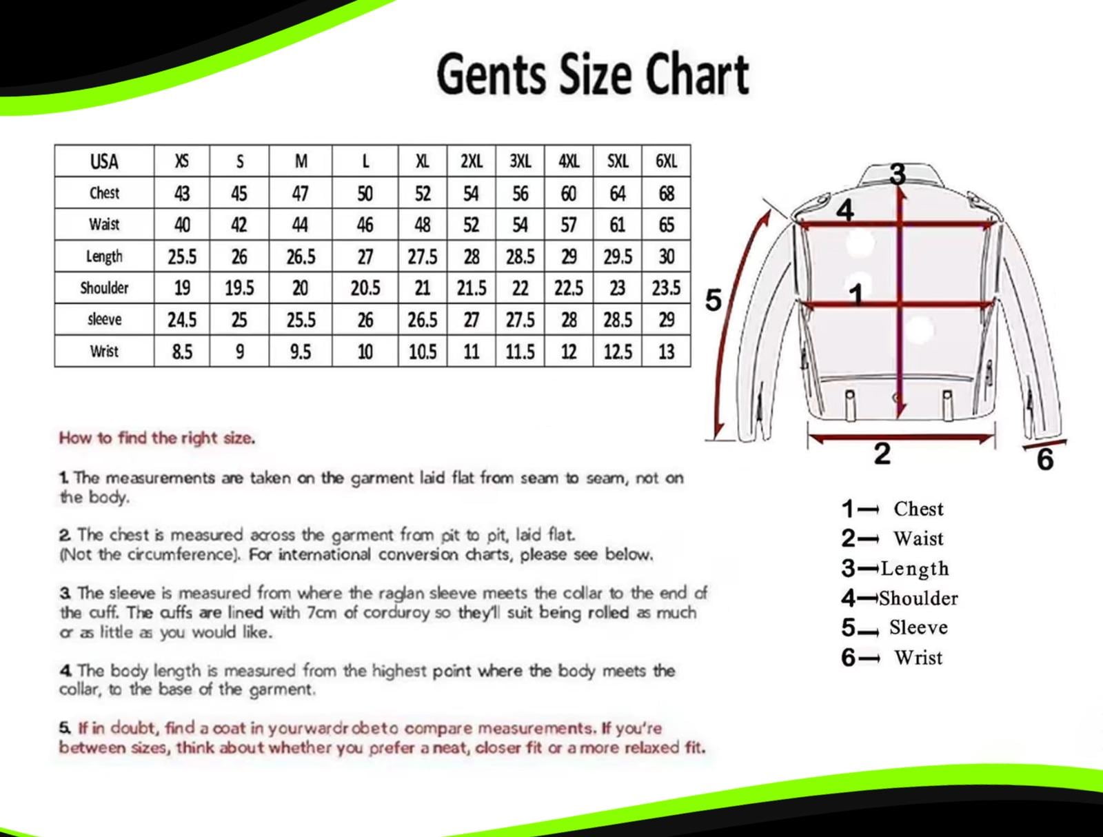 Size Chart for Jacket - Etsy Australia