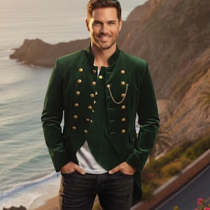Men’s Steampunk Green Velvet Tailcoat, Victorian Gothic Formal Jacket, Vintage Steampunk Costume Coat for Events & Cosplay For Men