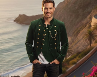 Men’s Steampunk Green Velvet Tailcoat, Victorian Gothic Formal Jacket, Vintage Steampunk Costume Coat for Events & Cosplay For Men