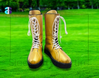 Herren Damen Goldene Wrestling-Stiefel, moderne Wrestling-Gold-Lederstiefel für Männer Frauen, maßgeschneiderte Wrestlers-Stiefel, Geschenk für ihn