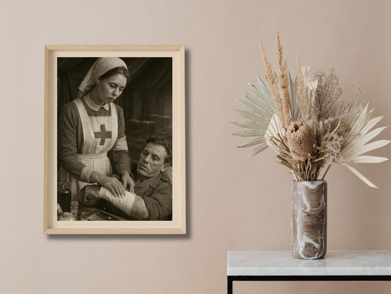 WW1 Nurse and Soldier Print, Vintage War Photography, Black & White ...