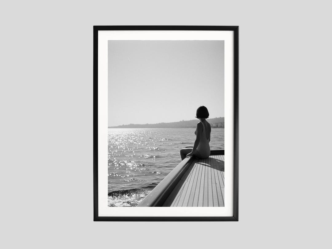 Yacht Print, Woman at Sea Black and White Wall Art, Ocean Photography ...