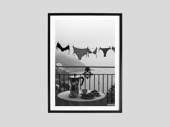 Amalfi Coast Morning Print, Black and White Wall Art, Travel Photography, Italian Poster, Printable, Coastal Living Decor