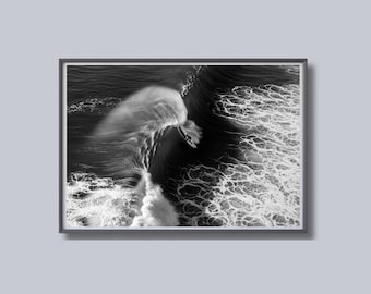 Surfing Wave Print, Black and White Wall Art, Ocean Photography, Surf Poster, Printable, Coastal Home Decor