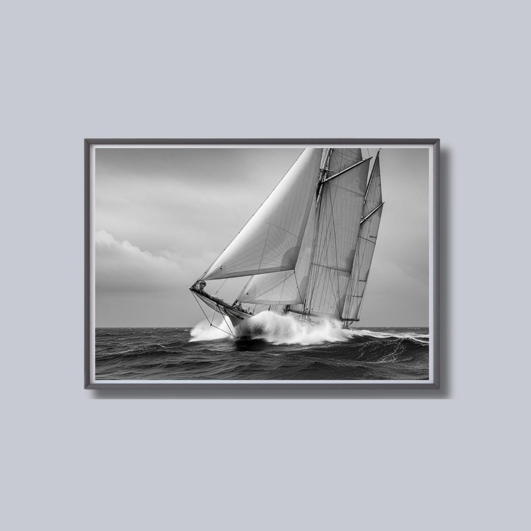Classic Sailboat Print, Black and White Wall Art, Nautical Photography ...