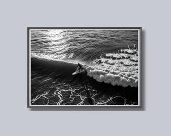 Surfer Wave Print, Black and White Wall Art, Ocean Photography, Surf Poster, Printable, Coastal Home Decor