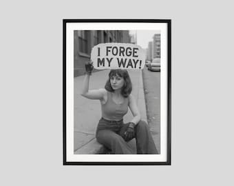 Affiche féministe, impression militante, art mural féministe, photographie en noir et blanc, sorcières, Girl Power : je me fraye un chemin !