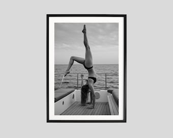 Boat Yoga Pose Print, Black and White Wall Art, Fitness Photography, Nautical Poster, Printable, Wellness Home Decor