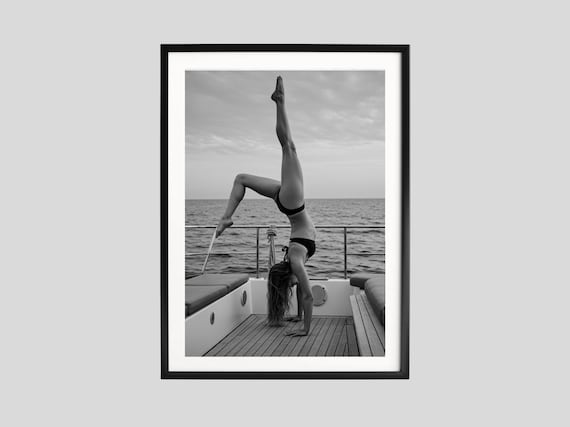 Boat Yoga Pose Print, Black and White Wall Art, Fitness Photography, Nautical Poster, Printable, Wellness Home Decor