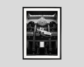 Retro Flying Car Poster, Black and White Designer Art, Luxury Fashion Print, Hypebeast Wall Art, Modern Retro Car Artwork