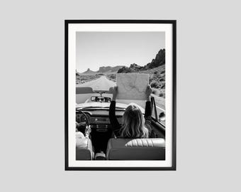 Desert Road Trip Print, Black and White Wall Art, Travel Photography, Adventure Poster, Printable, Road Trip Decor