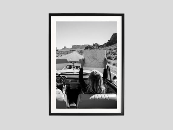 Desert Road Trip Print, Black and White Wall Art, Travel Photography, Adventure Poster, Printable, Road Trip Decor