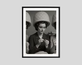 Women at Hair Salon Print, Black and White Wall Art, Vintage Print, Photography Prints, Museum Quality Photo Art Print