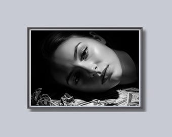 Glamour Portrait Print, Black and White Wall Art, Fashion Photography, Luxury Poster, Printable, Modern Home Decor