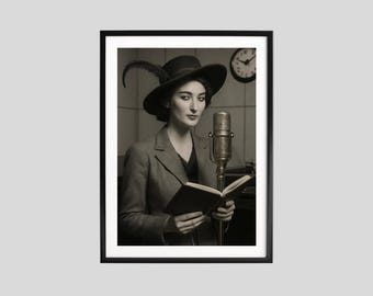 Vintage Radio Hostess Print, Black and White Wall Art, Vintage Print, Photography Prints, Museum Quality Photo Art Print