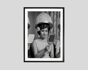 Vintage Women Under Hair Dryers Print, Black and White Wall Art, Vintage Print, Photography Prints, Museum Quality Photo Art Print