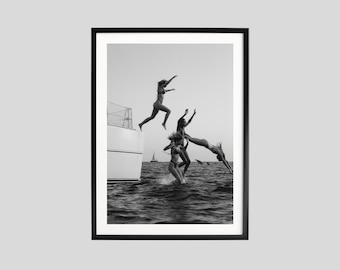 Vintage Surfer Wall Art Print – Black & White Fashion Photo, Summer Beach House Decor, Modern Surf Poster for Coastal Style