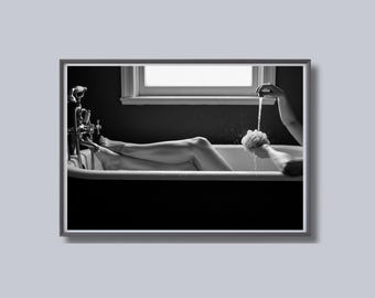Bathtub Relaxation Print, Black and White Wall Art, Spa Photography, Bathroom Poster, Printable, Wellness Home Decor