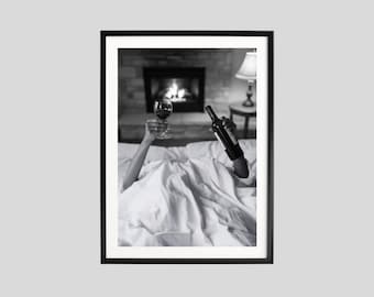 Luxury Fashion Poster, Woman Pouring Wine in Glass, Black and White Print, Chic Room Decor, High Fashion Wall Art, Trendy Digital Print