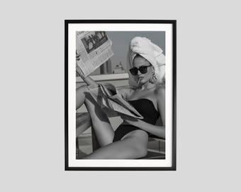 Fashion Print, Glamour Woman Black and White Wall Art, Editorial Photography Poster, Luxury Lifestyle Print, Vintage Chic Photo