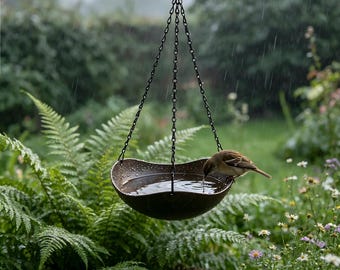 Vaschetta per il bagno degli uccelli / Ciotola per mangiatoia per uccelli selvatici da appendere, realizzata a mano con venature del legno, ideale per decorare il giardino.