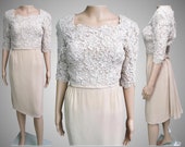 Vintage 1950s Dress Paul Parnes 50s Dress Creme Designer New Look Mod Wiggle Party Dress Rockabilly Cocktail Dress