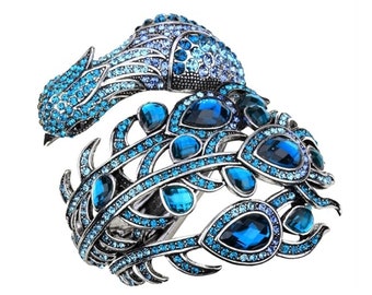 BOLD Peacock Bracelet Sparkling Rhinestones NWOT