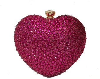 Extravagant Pink Rhinestone Heart Purse Evening Bag Occasion Evening Clutch Purse Valentine's Day Party Purse NWOT